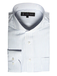 sb-213-1-Mサイズ 長袖 シャツ 簡単ケア ホリゾンタルカラー ワイシャツ ブルー 水色 ストライプ メンズ ビジネス