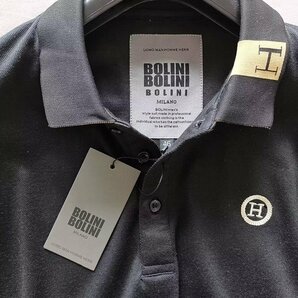 最高級※定価6万◆イタリア・ミラノ発*BOLINI*高級セレブdesigner*豪華シルク/コットン混・長袖ポロシャツ・50/XL・黒の画像6