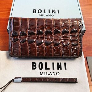 最高峰逸品*イタリア製※定価18万◆イタリア・ミラノ発*BOLINI/ボリニ・最上級牛革・クロコダイル*ラウンドファスナー 長財布・茶色の画像1