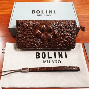 逸品*イタリア製※定価15万◆イタリア・ミラノ発*BOLINI/ボリニ・最上級牛革・クロコダイル*ラウンドファスナー 長財布・茶色の画像7