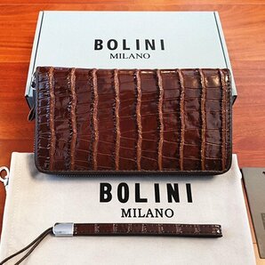 最高峰逸品*イタリア製※定価18万◆イタリア・ミラノ発*BOLINI/ボリニ・最上級牛革・クロコダイル*ラウンドファスナー 長財布・茶色の画像4