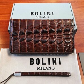 最高峰逸品*イタリア製※定価18万◆イタリア・ミラノ発*BOLINI/ボリニ・最上級牛革・クロコダイル*ラウンドファスナー 長財布・茶色の画像6