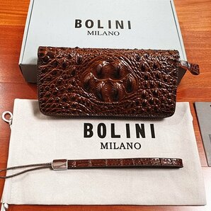 逸品*イタリア製※定価15万◆イタリア・ミラノ発*BOLINI/ボリニ・最上級牛革・クロコダイル*ラウンドファスナー 長財布・茶色の画像10