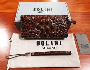  excellent article * Italy made * regular price 15 ten thousand * Italy * milano departure *BOLINI/bolini* highest grade cow leather * crocodile * round fastener long wallet * tea color 