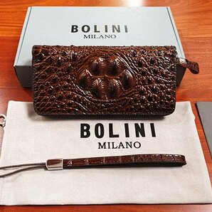 逸品*イタリア製※定価15万◆イタリア・ミラノ発*BOLINI/ボリニ・最上級牛革・クロコダイル*ラウンドファスナー 長財布・茶色の画像1