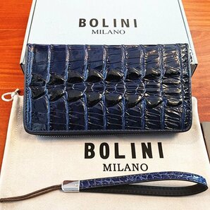 最高峰逸品*イタリア製※定価18万◆イタリア・ミラノ発*BOLINI/ボリニ・最上級牛革・クロコダイル*ラウンドファスナー 長財布・紺の画像1