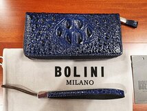 逸品*イタリア製※定価15万◆イタリア・ミラノ発*BOLINI/ボリニ・最上級牛革・クロコダイル*ラウンドファスナー 長財布・紺_画像2