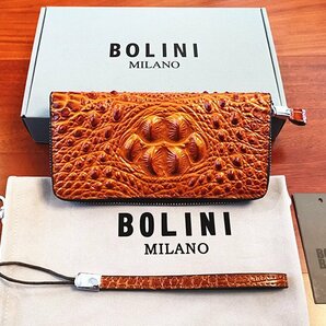 逸品*イタリア製※定価15万◆イタリア・ミラノ発*BOLINI/ボリニ・最上級牛革・クロコダイル*ラウンドファスナー 長財布・黄色いの画像3