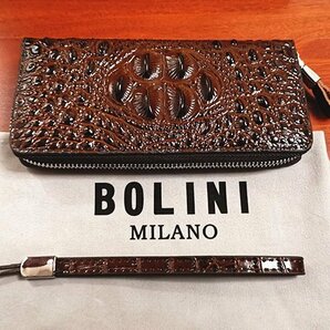 逸品*イタリア製※定価15万◆イタリア・ミラノ発*BOLINI/ボリニ・最上級牛革・クロコダイル*ラウンドファスナー 長財布・茶色の画像9