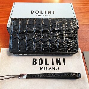 最高峰逸品*イタリア製※定価18万◆イタリア・ミラノ発*BOLINI/ボリニ・最上級牛革・クロコダイル*ラウンドファスナー 長財布・黒の画像6