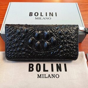 逸品*イタリア製※定価15万◆イタリア・ミラノ発*BOLINI/ボリニ・最上級牛革・クロコダイル*ラウンドファスナー 長財布・黒の画像1