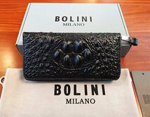 逸品*イタリア製※定価15万◆イタリア・ミラノ発*BOLINI/ボリニ・最上級牛革・クロコダイル*ラウンドファスナー 長財布・黒_画像1