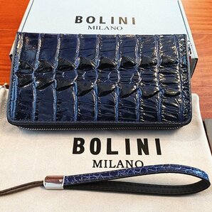 最高峰逸品*イタリア製※定価18万◆イタリア・ミラノ発*BOLINI/ボリニ・最上級牛革・クロコダイル*ラウンドファスナー 長財布・紺の画像8