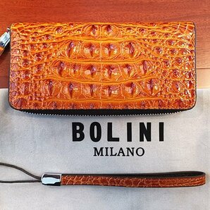 逸品*イタリア製※定価15万◆イタリア・ミラノ発*BOLINI/ボリニ・最上級牛革・クロコダイル*ラウンドファスナー 長財布・黄色いの画像2