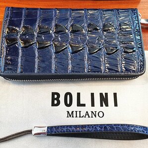 最高峰逸品*イタリア製※定価18万◆イタリア・ミラノ発*BOLINI/ボリニ・最上級牛革・クロコダイル*ラウンドファスナー 長財布・紺の画像3