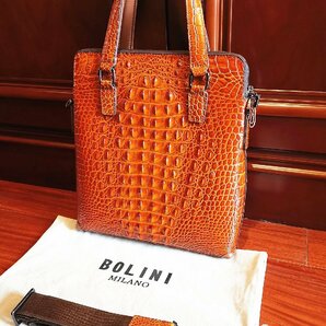 最上級逸品※定価18万◆イタリア・ミラノ発*BOLINI/ボリニ・最上級牛革・クロコダイル*トートバッグ/黄色いの画像5