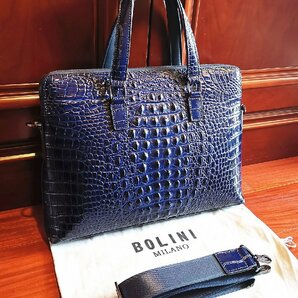 最高級逸品20万◆イタリア・ミラノ発*BOLINI/ボリニ・最上級牛革・クロコダイル*ビジネスバック/ブリーフケース・紺の画像4