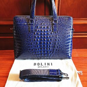 最高級逸品20万◆イタリア・ミラノ発*BOLINI/ボリニ・最上級牛革・クロコダイル*ビジネスバック/ブリーフケース・紺の画像1