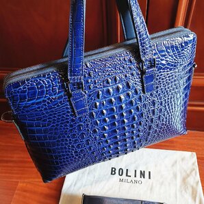 最高級逸品20万◆イタリア・ミラノ発*BOLINI/ボリニ・最上級牛革・クロコダイル*ビジネスバック/ブリーフケース・紺の画像7