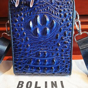 逸品*16万◆イタリア・ミラノ発*BOLINI/ボリニ・最上級牛革・クロコダイル*ショルダーバッグ/リュックサック・紺の画像2