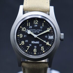 HAMILTON KHAKI ハミルトン カーキ 9797 クォーツ 24時表示 黒文字盤 デイト アンティーク メンズ腕時計の画像2