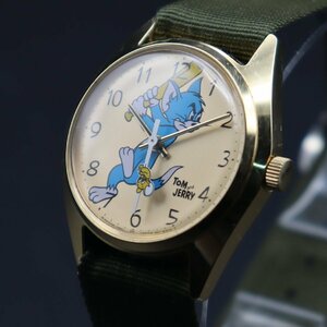 SEIKO セイコー TOM & JERRY トムとジェリー 5000-6030 手巻き 全数字文字盤 ゴールドカラー 1970年代 アンティーク メンズ腕時計