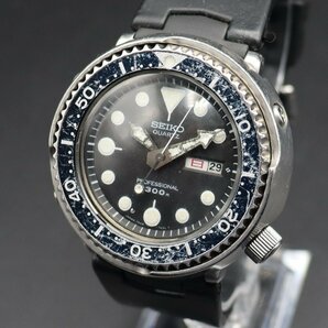 OH済 希少 ツナ缶 SEIKO セイコー ダイバーズ プロフェッショナル 300m防水 7549-7010 クォーツ 日/英デイデイト 波マーク 諏訪工場 メンズの画像1