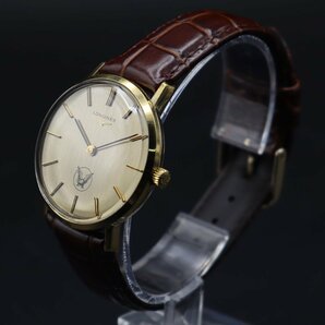 希少 LONGINES ロンジン 手巻き ゴールドカラー文字盤 ラウンド 2針 大正製薬コラボ スイス製 新品革ベルト アンティーク メンズ腕時計の画像3