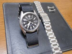 電池新品・Ｏリング交換済　動作品　SEIKO クォーツ NATOタイプベルト(新品)付　7N42-8260 ミリタリー 定形外可(￥210) セイコー USED