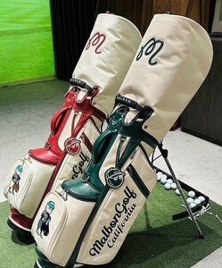 処分価格★マルボンゴルフ　malbon golf キャディバッグ　ベージュレッドなは