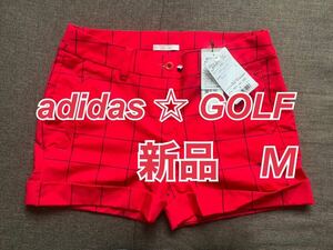 ☆ 新品 adidas ☆ ADIDAS GOLF　ゴルフ　ショートパンツ　ズボン　アディダス　格子柄　レッド系　M