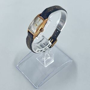 U4 【稼働品】MOERIS モーリス 17石 18K/0.750刻印スクエア 手巻き レディース腕時計 ゴールド 黒ベルト 