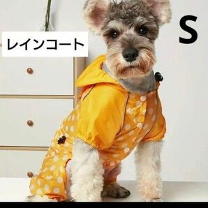 S　レインコート ペット ドット　黄色 犬 猫 雨具 可愛い　お散歩 小型犬