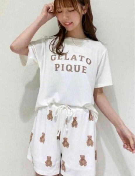 【ジェラートピケ】レディース　ロゴTシャツ＆ベア柄ショートパンツ　セットアップ