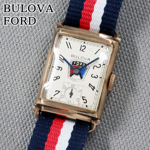 【希少モデル】BULOVA FORD ブローバ フォードエンブレム 角金 レクタンギュラー 14KGF Cal.7AP 手巻き ヴィンテージ アンティーク 