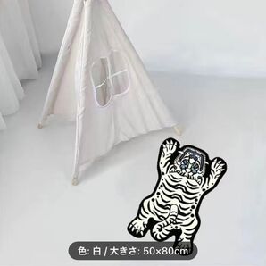 クリスタルベルベットタイガーラグ チベタンタイガー カーペット ホワイト