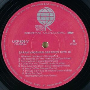 ■サラ・ヴォーン(Sarah Vaughan)｜Greatest Hits 16 ＜LP 1987年 日本盤＞の画像4
