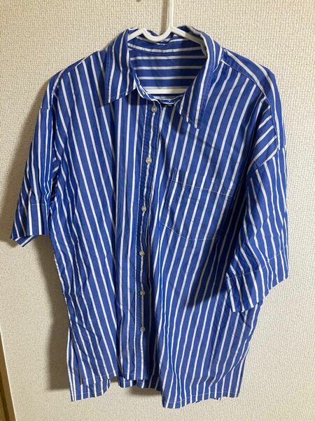 ローリーズファーム　ストライプシャツ　ブルー　 半袖シャツ　フリーサイズ