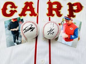  Hiroshima Toyo Carp name lamp . black rice field ...#15& new ... direction #25 autograph autograph ball Logo ball not for sale proof . photograph attaching 