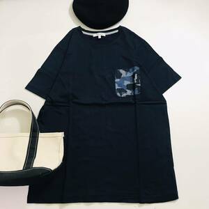 100円　GLOBAL WORK(グローバルワーク)半袖Tシャツ　トップス カットソー　ネイビー　ポケT