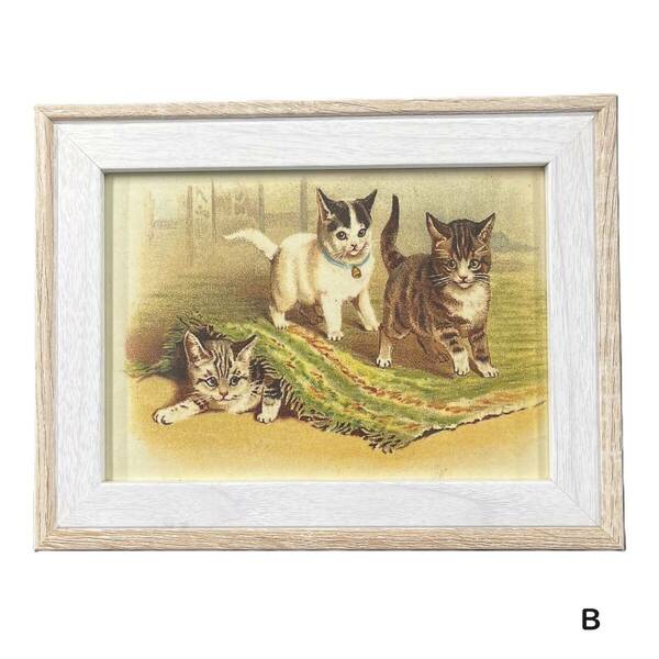 猫のアートフレーム♪　2Ｌ判　Victorian Cat　「B　かくれんぼ」　レトロな猫のフレーム　スタンド　立て掛け