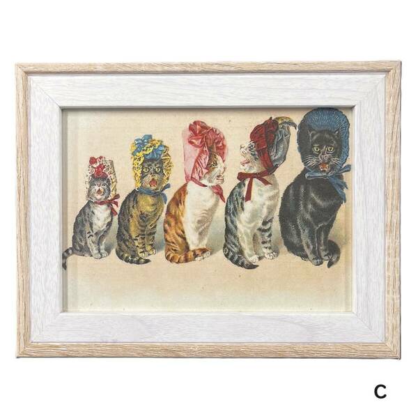 猫のアートフレーム♪　2Ｌ判　Victorian Cat　「C　整列」　レトロな猫のフレーム　スタンド　立て掛け