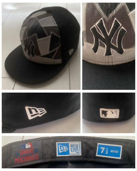 送料無料 00s vintage ビンテージ new era ニューエラ new york yankees ニューヨーク ヤンキース patchwork パッチワーク cap キャップ 黒