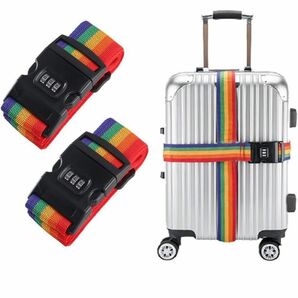 スーツケース留めベルト 3桁ダイヤル式(虹色2本セット)