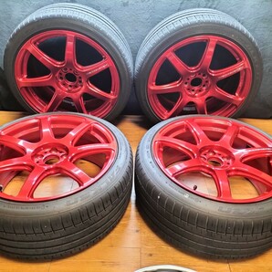 美品 WORK エモーション T7R EMOTION 8.5J 100-5H +45 18インチ キャンディレッド FALKEN 225/40 18 86 BRZ プリウス カローラスポーツの画像1