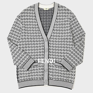  rare FENDI 21SS Fendi Zucca pattern cardigan 36 S white black total pattern lady's men's spring autumn high class 