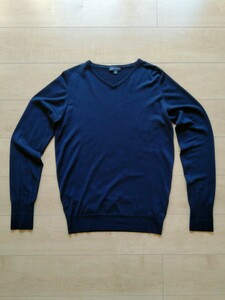 ◆☆JOHN SMEDLEY/ジョン スメドレー　Vネックセーター☆◆Sサイズ、ダークネイビー、ハイゲージ◆