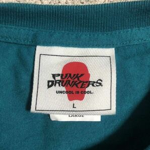 美品 人気 中国製 PUNK DRUNKERS/パンクドランカーズxポンキッキ/ガチャピンxムック コラボ Tシャツ 青緑 Lの画像6