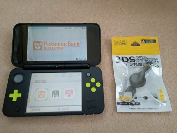 new 2DS LL 本体(ブラック×ライム) ポケモンバンク／ポケムーバー など ダウンロード済み　中古