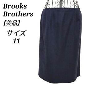 ブルックスブラザーズ BrooksBrothers 美品 ペンシルスカート タイト ひざ丈 紺色 ネイビー シンプル 11 L相当 ウール レディース